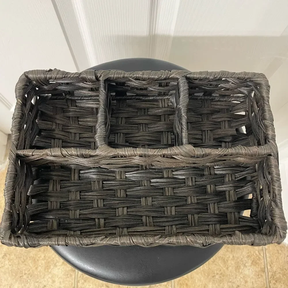 Dark Brown Woven Storage Basket Organizer – 4 Compartments, 11”x7”x4”